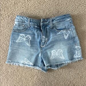 Tinseltown Light Blue Jean Shorts with Butterfly Pattern